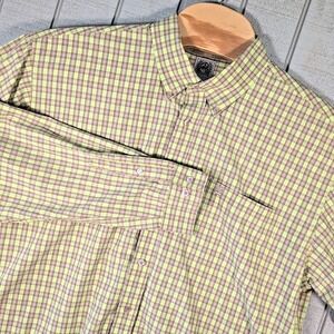 Cinch Dress Shirt Men's XXL Medium Lime Green Plaid Long Sleeve Western Cowboy